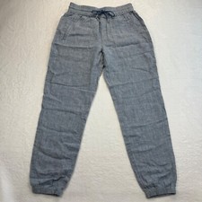Athleta Linen Blend Jogger Pants Lightweight Drawstring Waist Blue Size 2