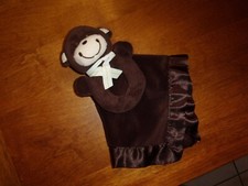 Carter's Brown Monkey Lovey Rattle Ring Satin baby 14" Plush Security Blanket