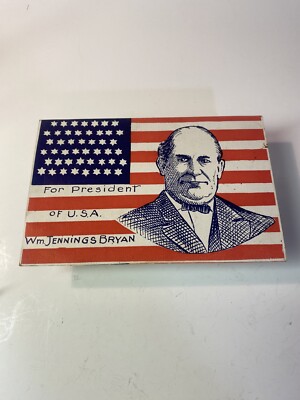 1908 Wm J Bryan 'toon Artwork Campaign Postcard USA Flag BG Made Lincoln Nebrask