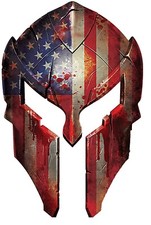 REFLECTIVE SPARTAIN HELMET AMERICAN FLAG STICKER DECAL TRUCK CAR SUV USA MADE