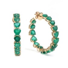 Heart Cut Natural Emerald Gemstone 14K Gold Open Butterfly Hoops Huggie Earrings