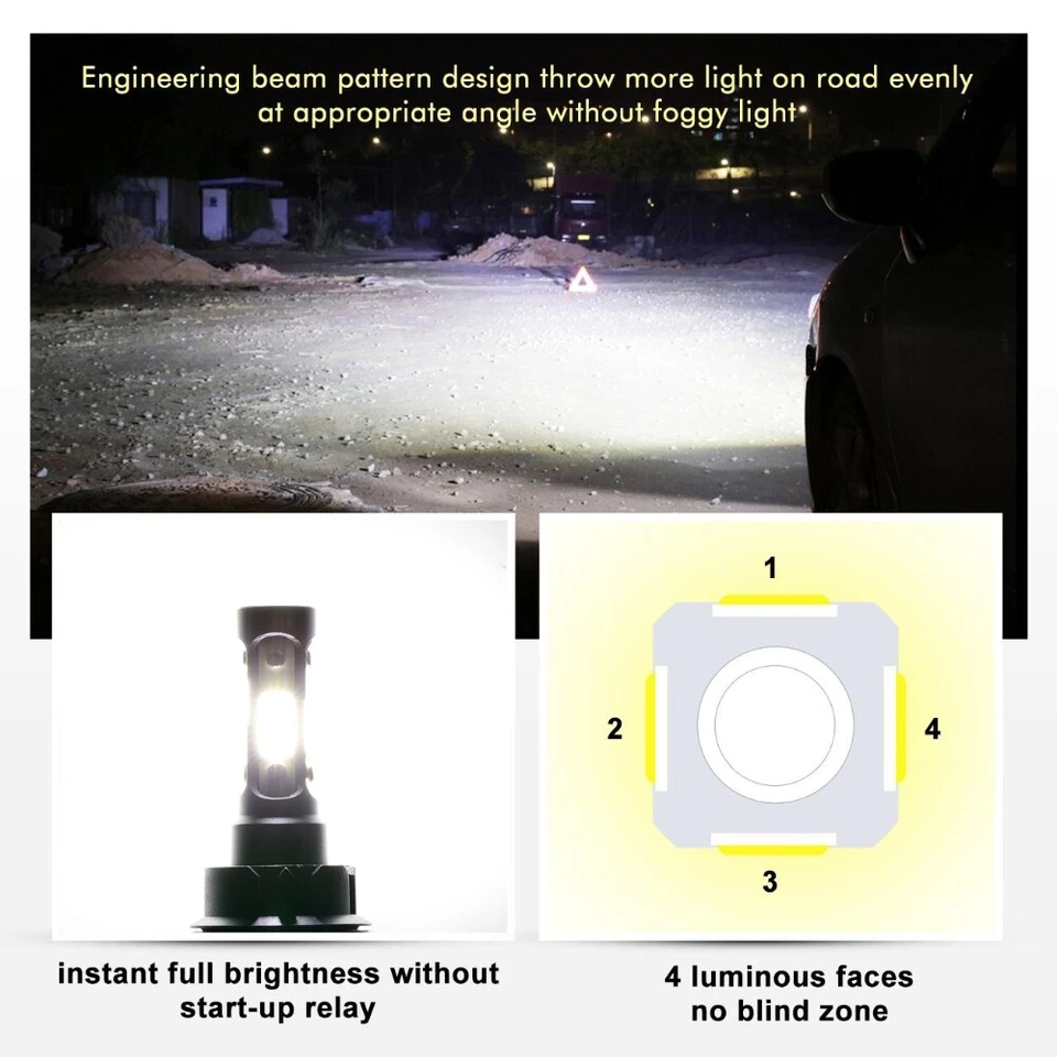 Faros LED 9004 HB1 4 lados 6K para Dodge Ram 1500 2500 3500 1994-2001 Foto 3 de 4