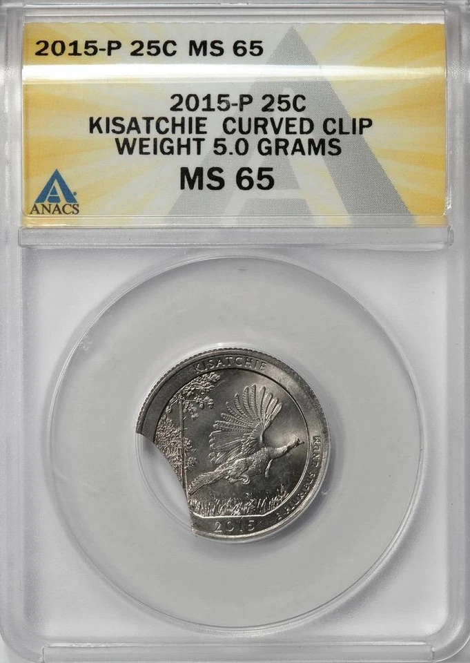 2015 ANACS MS65 Large Curved Clip 5.0 Grams Kisatchie Quarter Mint Error Rare - Image 3 of 4