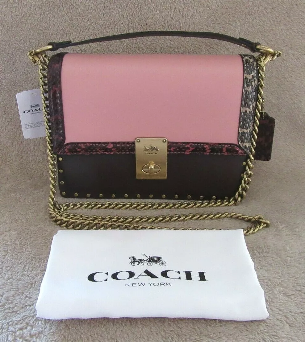 Coach x Jennifer Lopez Burgundy/Pink Snakeskin Embossed and Leather Hutton  Shoulder Bag Coach