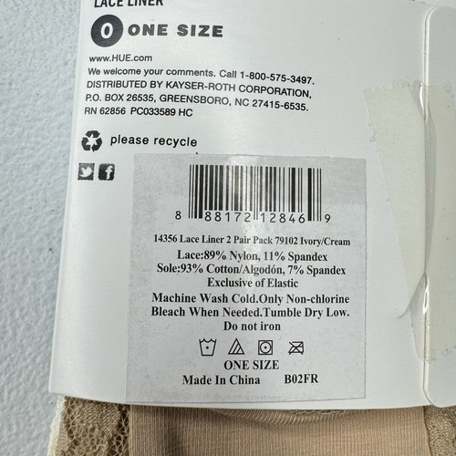 HUE Lace Liner No Show Socks Womens One Size 6 Pairs ~ Ivory & Cream NEW - Picture 6 of 6