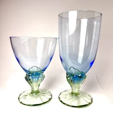 Bormioli Rocco Bahia Ice Tea Glass Blue Green Goblet Water Wine Ice Tea Set Of 2