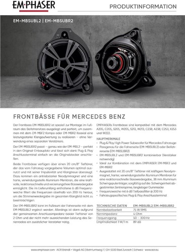 EMPHASER EM-MBSUBR2 Subwoofer kompatibel mit Mercedes E-Klasse A238 Coupe 2017-> - Bild 3 von 7