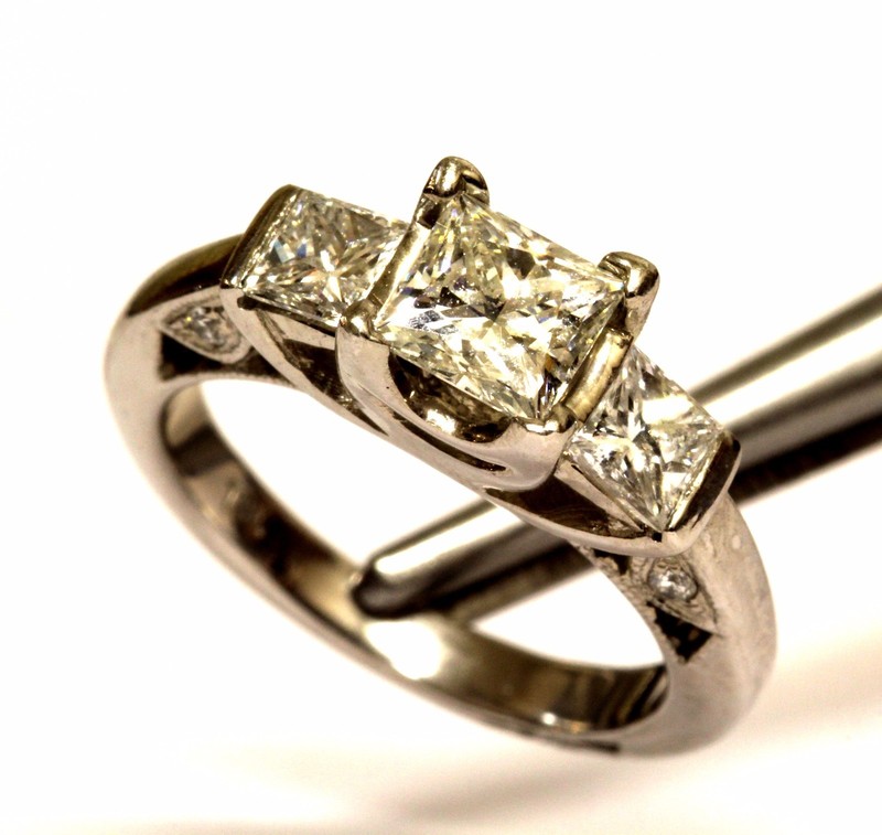 18K White gold 1.28ct princess diamond VS2 H AGS certified engagement ring 5.1g
