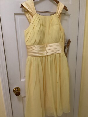 daffodil yellow bridesmaid dresses Zapaka Women Daffodil A Line Chiffon Long Junior Bridesmaid Dress Spaghetti  Straps Backless Wedding Guest Dress – ZAPAKA main image 1