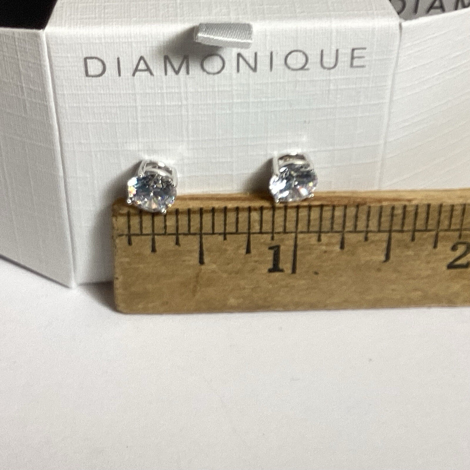 DIAMONIQUE CZ STUD EARRINGS STERLING SILVER NEW IN BOX CUBIC ZIRCONIA QVC
