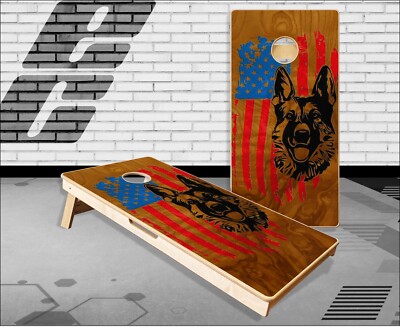 German Shephard American Flag Cornhole Boards Bean Bag Toss Game