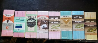 Sewing Notion 8 Single Fold Bias Tape Packs Lot Wright's etc 4+ydX1/2 Multicolor