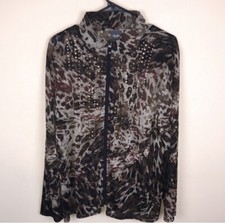 Chico  s Travelers Collection Women  s Leopard Print Studded Sheer Jacket Sz 3 XL
