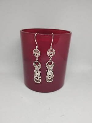 Boucles d'oreilles fantaisie pendantes soleil ethnique argent patiné