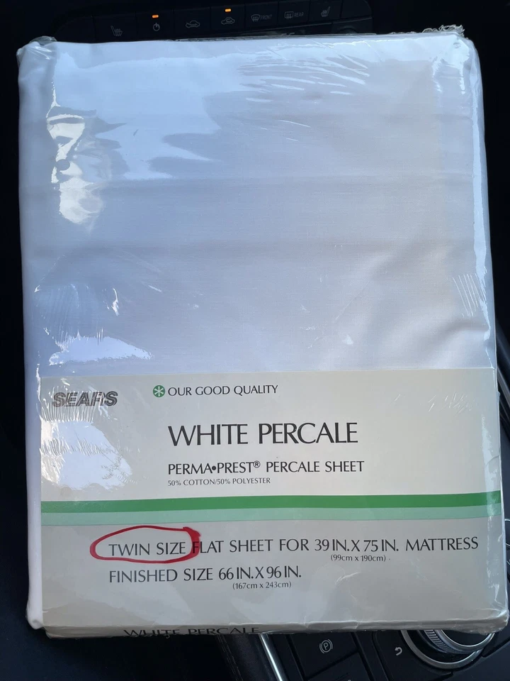 Perma Prest Percale Sterile White Twin Flat Sheet Vintage NOS Sears - Image 3 of 3