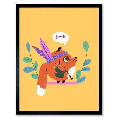 Fox Scottish Dudelsack Federn gerahmter Wandkunstdruck 9x7
