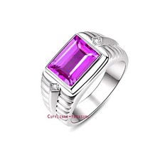 Natural Amethyst  CZ Gemstones with 925 Sterling Silver Ring For Men's 033