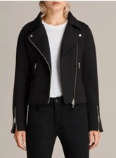 Allsaints Lucy Biker Jet Black Neoprene Jacket Coat Xs