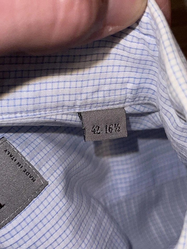 Canali Shirt Mens 16.5 42 Blue White Check Dress Button Up Made in Italy Cotton - Image 3 of 4