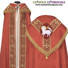 Conjunto de capa y estola roja con bordado Agnus Dei, capa pluvial, chape,...