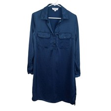 Lucky Brand long-sleeve utility-style shirtdress navy blue , satin finish M