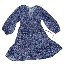 Sonoma Blue Floral Paisley Tiered Knee Length Dress Long Sleeve Boho Women's Lg