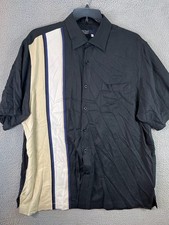 Nat Nast Silk Shirt Men Extra Large Bowling Retro Striped Short Sleeve Button Up