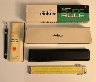 Vintage Pickett 500 ES Slide Rule in Original Box inc. Booklet Leather Case