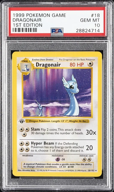 1999 POKEMON GAME 1ST EDITION #18 DRAGONAIR PSA 10