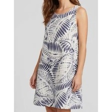 Tahari 100% Linen Palm Print A-Line Dress Pockets Size Medium