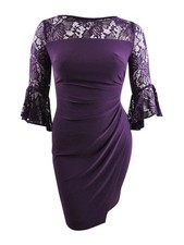 Lauren by Ralph Lauren Women's Petite Lace-Trim Dress (0P, Purple)