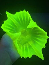 Fostoria Heirloom Basket Bowl 10" Sun Ray Canary Vaseline Opalescent Hand Folded