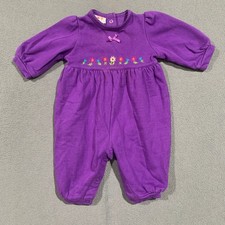 Vintage Carters Purple Floral Embroidered Baby Romper Jumper Fleee LIned 3-6M