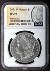 2021-D NGC MS70 MORGAN Silver $1 Dollar Coin Denver Mint MS70 w/Box COA