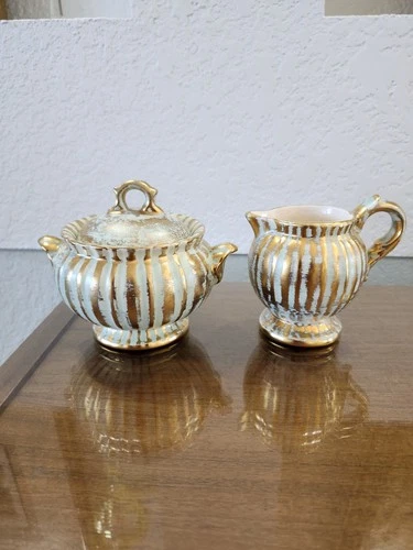 Stangl Pottery Sugar & Creamer Gold & Turquoise Treasured