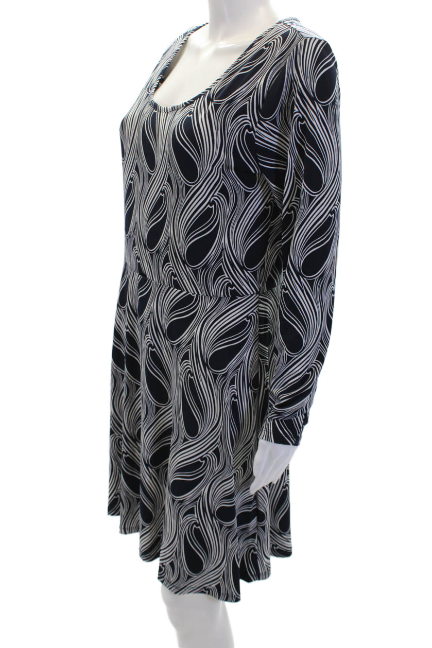 Michael Michael Kors Womens Scoop Neck Printed Long Sleeve Slater Dress White Si thumbnail 2