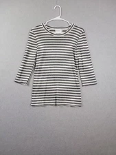 Michael Stars Anthropologie Ivory Black Striped Knit LS Blouse Women M L Stretch
