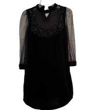 Zara Women's Dress sx XS Velvet Sheer Witchy Goth Grunge Wendy Adams Halloween 