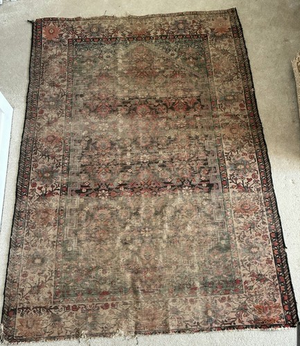 Antique Persian Kerman Handmade Rug 57x78" Shabby Chic As Is
