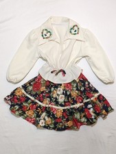 Vintage Embroidered Collar Off White Top, Full Floral Skirt Kids Toddler Dress