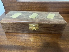 Handcrafted Wooden Domino Set With Wooden Box/brass Inlay. Rules Included.