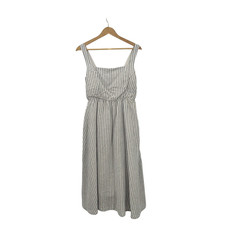 Quince 100% European Linen Fit & Flare Midi Dress Sky Blue Mariner Stripe M