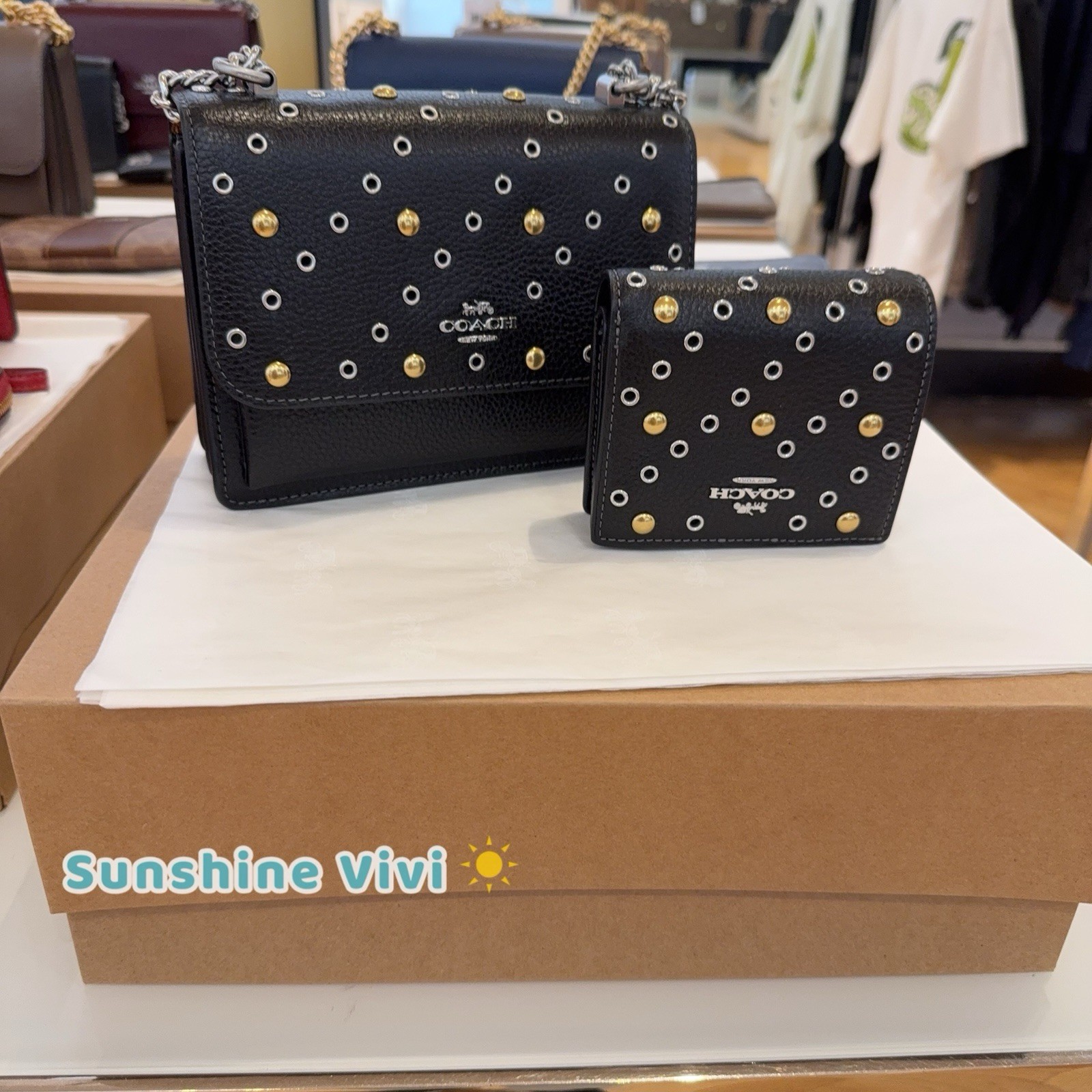 NWT Bundle Coach Mini Klare Crossbody Bag Rivets CCE10 & CCL78 Snap Wallet Box