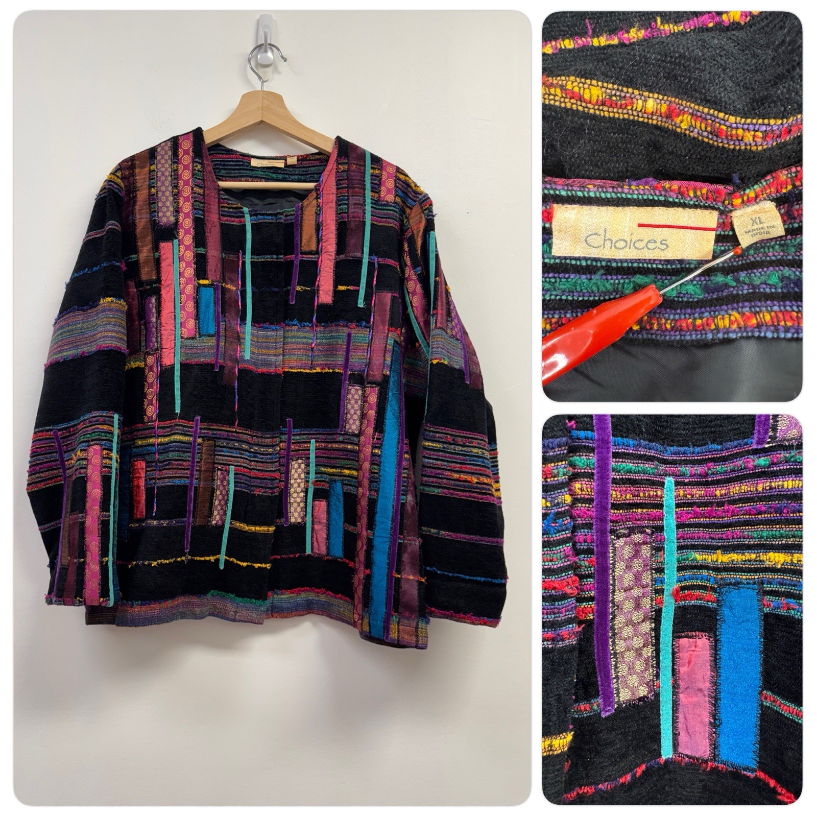 Choices Patchwork Artsy Button Front Blazer Jacke… - image 1