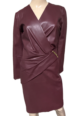 Salvatore Ferragamo Leather Burgundy Red Gathered Wrap Dress US 0 2 / IT 38  | eBay