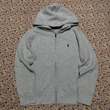Youth Polo Ralph Lauren Black Pony Whiteish Grey Full Zip Hoodie Medium (10-12)