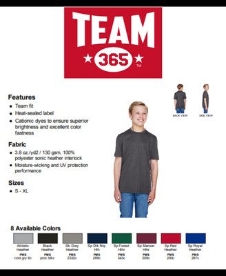 TT11HY Team 365 Youth Sonic Heather Performance T-Shirt
