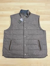 Daniel Cremieux Quilted Vest Mens 2XL Brown Herringbone Wool Blend Collar Button