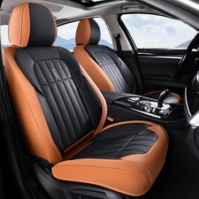 Leather Seat Cover, Car Seat Covers Front Set, Waterproof Frontpair BrownBlack