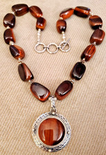 VINTAGE DOUG PAULUS dP TIGERS EYE CHUNKY NECKLACE AND PENDANT lg STERLING SILVER